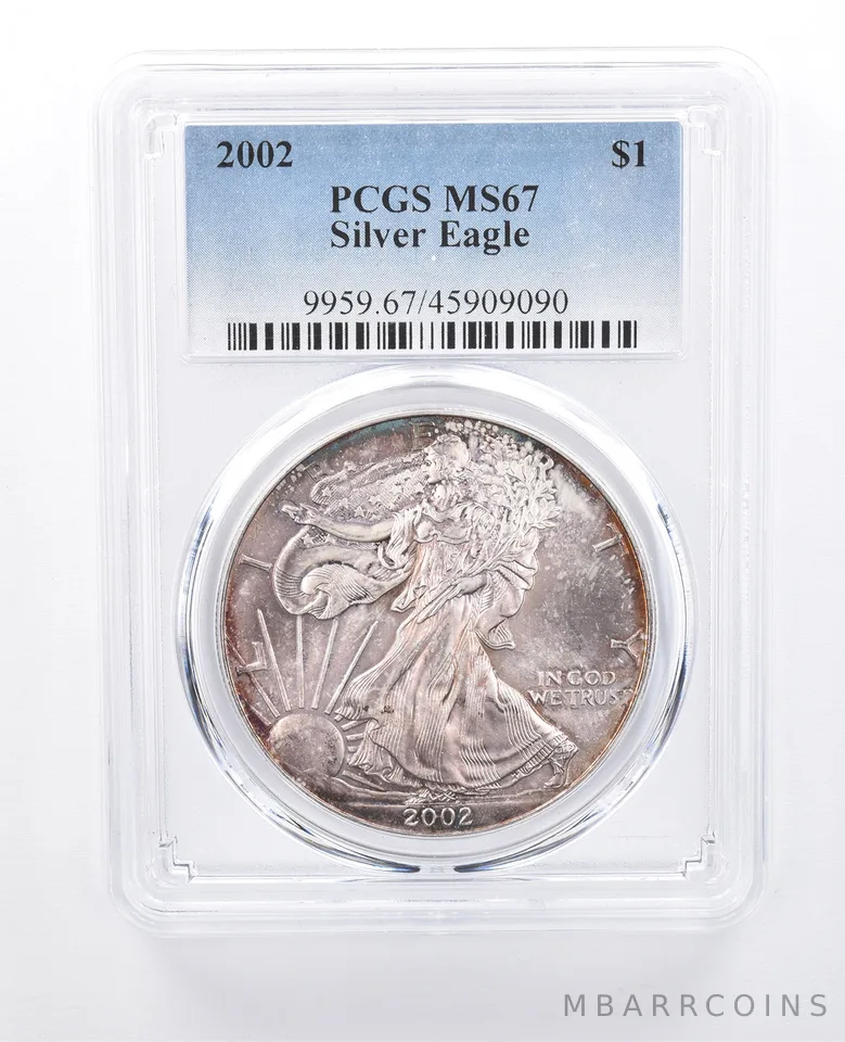 2002 American Silver Eagle MS67 PCGS Purple Tone *8117