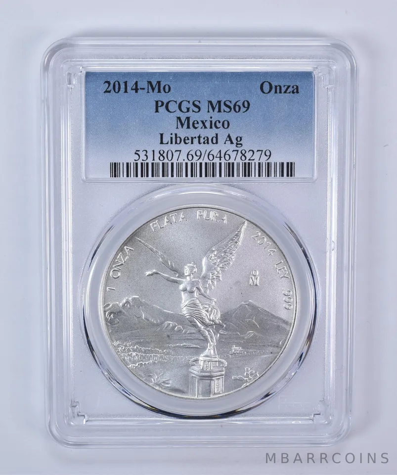 2014 Mo Mexico 1 Onza Silver Libertad MS69 PCGS Blue Label