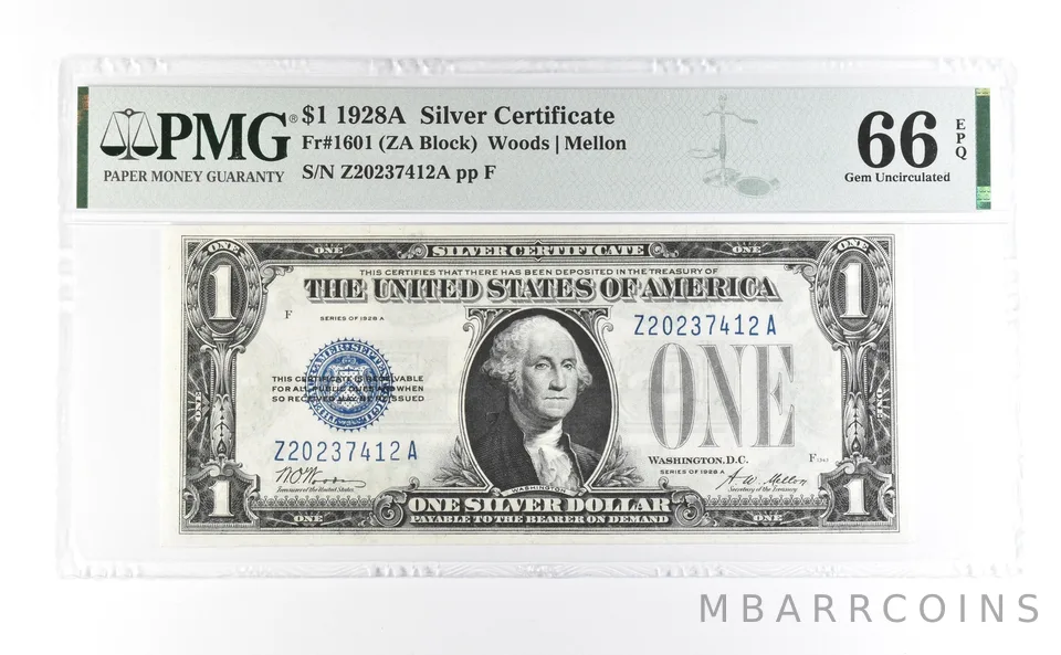 1928 A $1 Silver Certificate Fr#1601 Gem Unc 66 EPQ PMG *7031