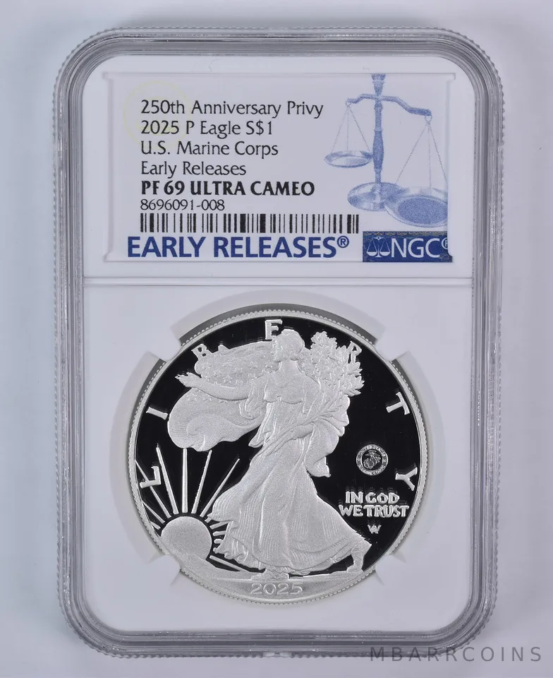 2025-P American Silver Eagle US Marine Corps Early Release PF69 UCAM NGC