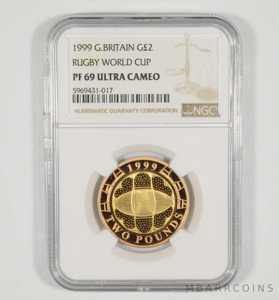 PF69 UCAM 1999 Great Britain 2 Gold Pounds - Rugby World Cup - Graded NGC *6974