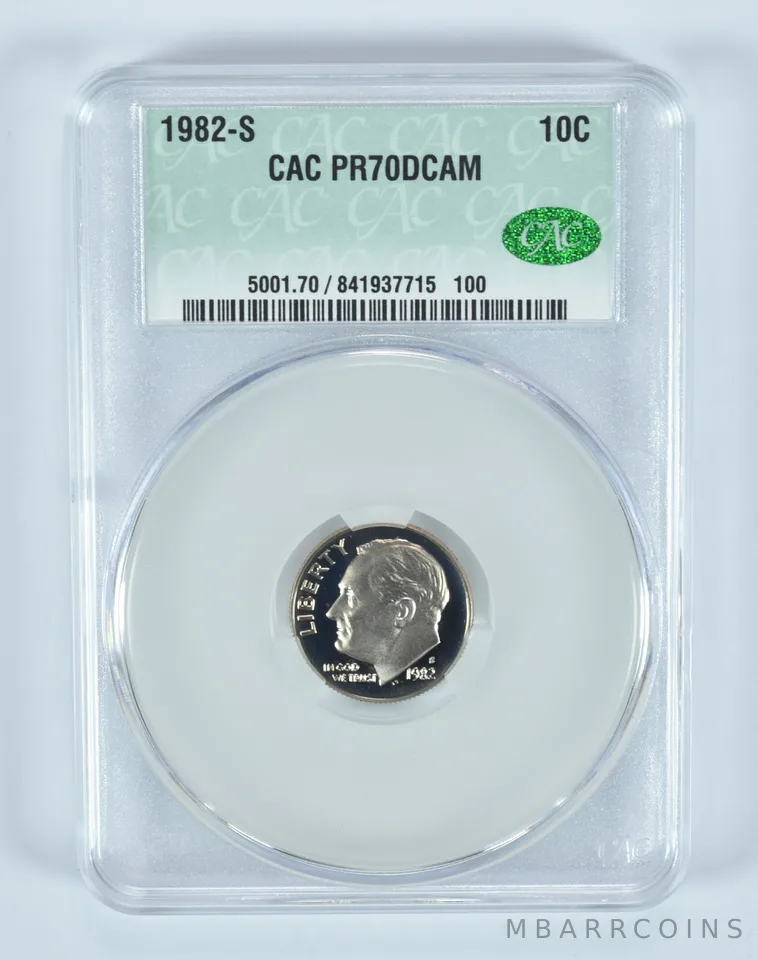 1982-S Roosevelt Dime PR70 DCAM CAC CACg