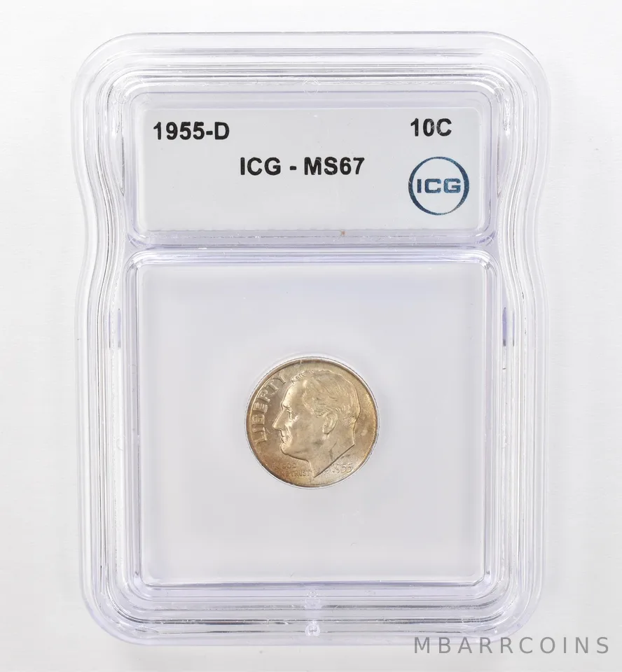 1955-D Roosevelt Dime MS67 ICG Beautiful Tone *9501