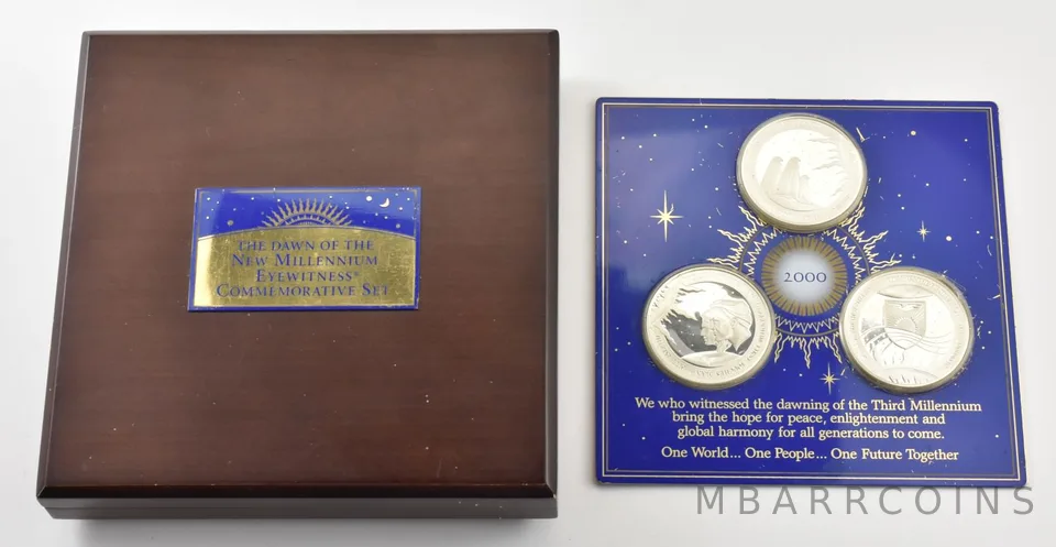 Dawn of the New Millennium Eyewitness Silver 3 Medal Set W/ Box a8146