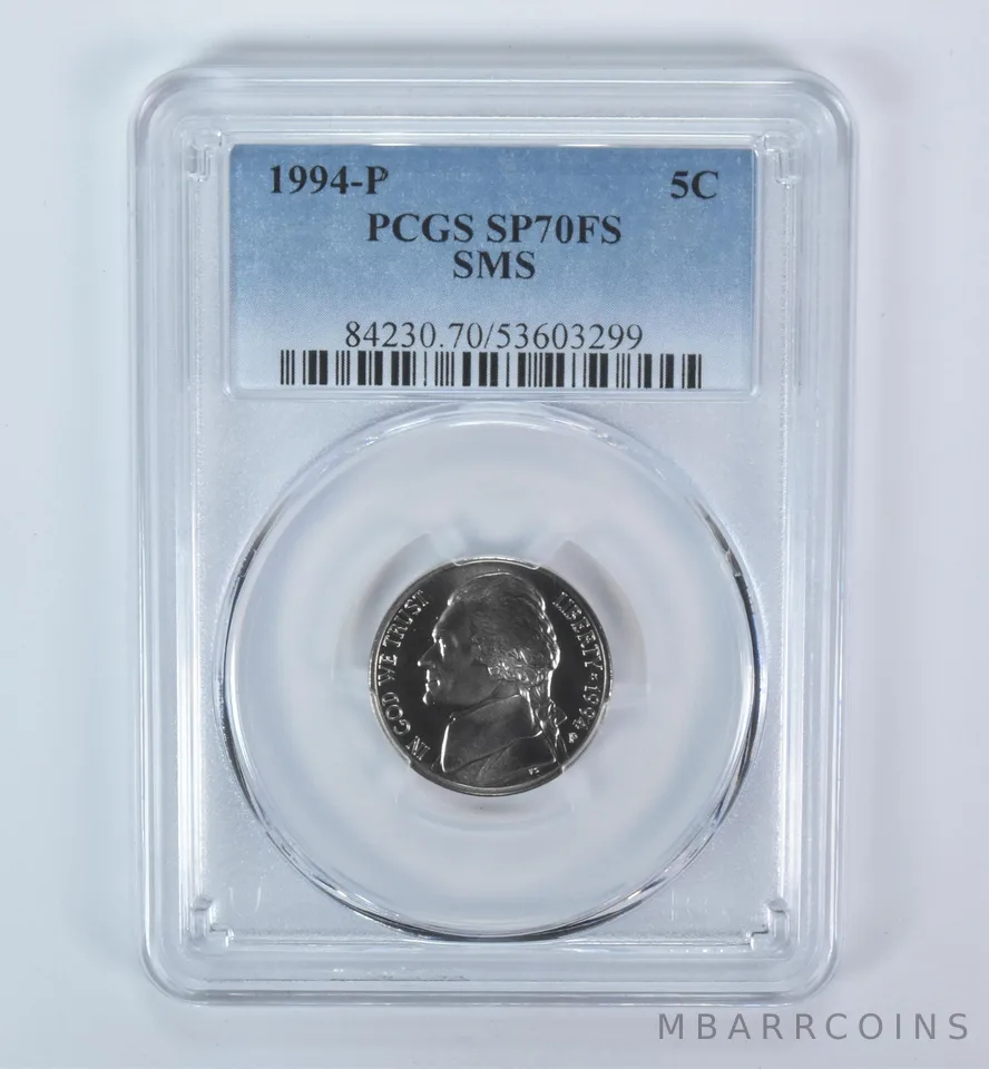 1994-P Jefferson Nickel SMS SP70 FS PCGS Blue Label
