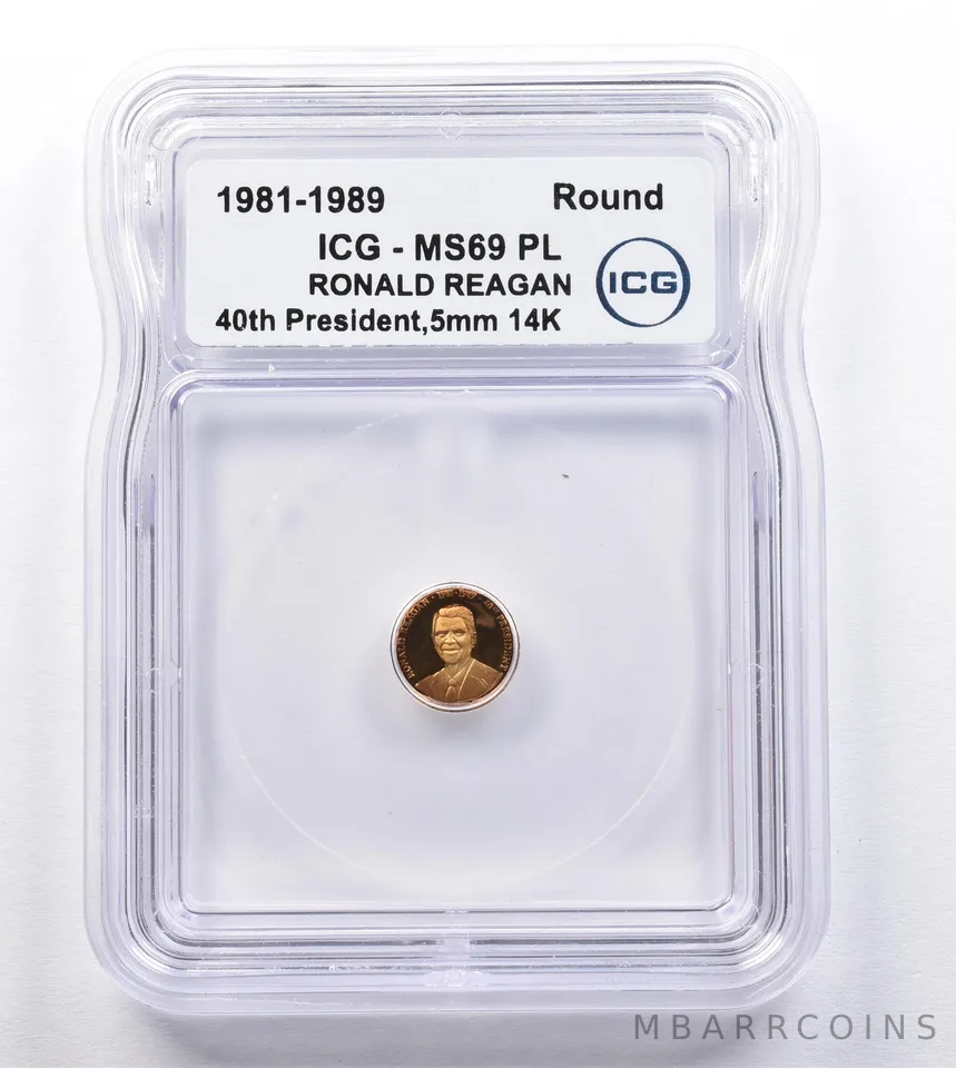 1981-1989 Ronald Reagan Round 5mm 14K MS69 PL ICG *2025