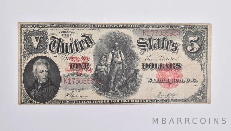 1907 $5 US Legal Tender Large Note Red Seal Fr# 91 a0538