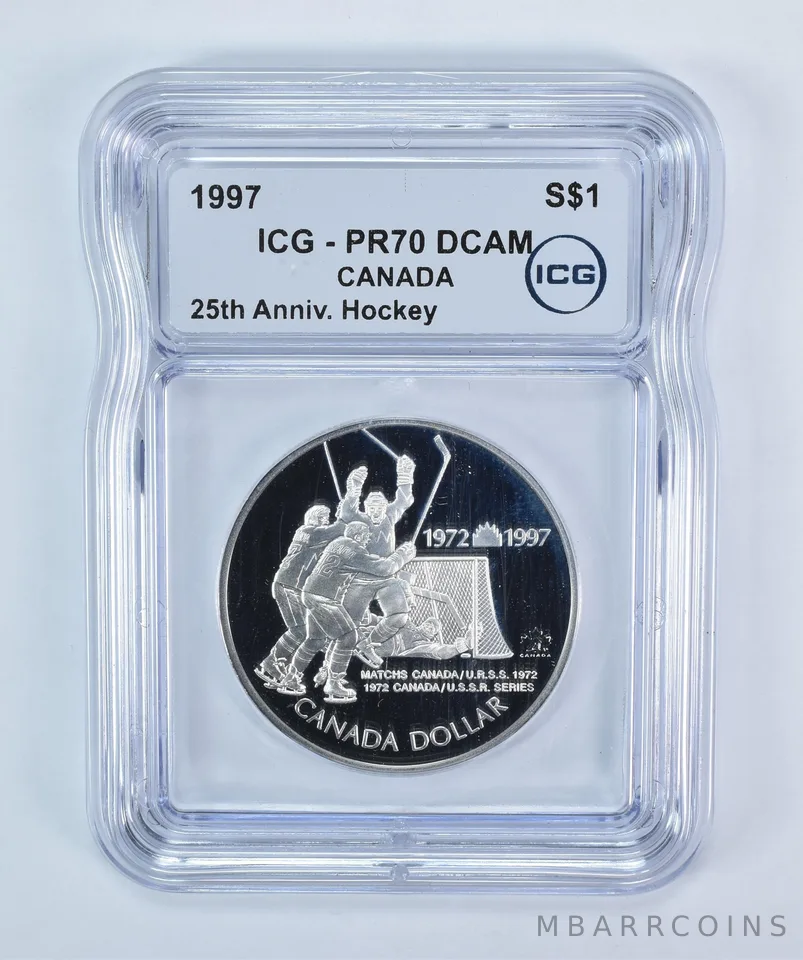 1997 Canada 1 Dollar Silver Canada/Russia Hockey PR70 DCAM ICG