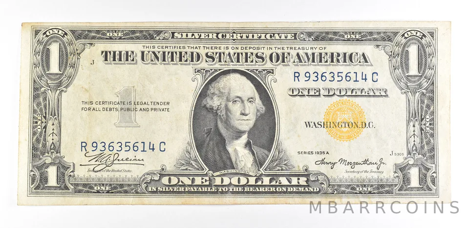 1935 A $1 Silver Certificate North Africa Yellow Seal Fr#2309 WWII *9383