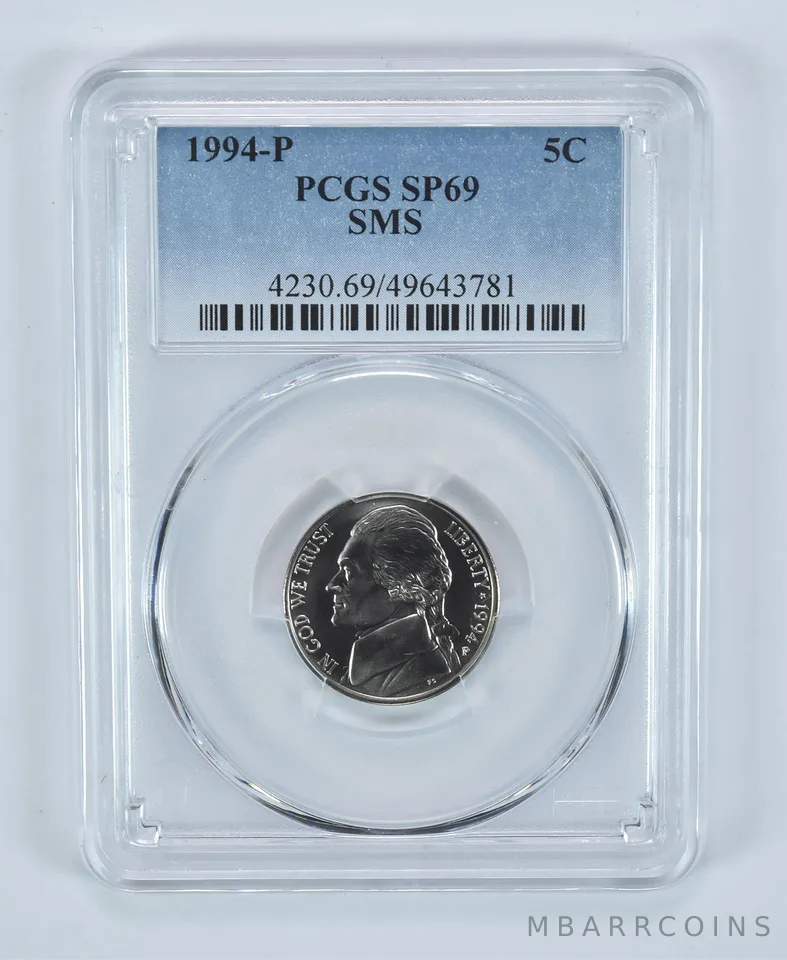 1994-P Jefferson Nickel SMS SP69 PCGS Blue Label