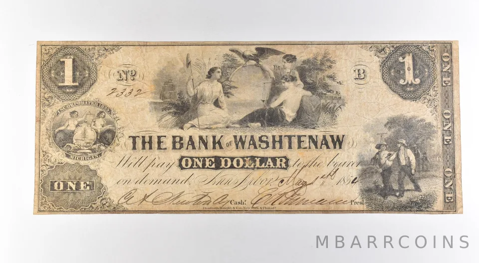 1854 $1 Bank Of Washtenaw MI Obsolete Note *3174