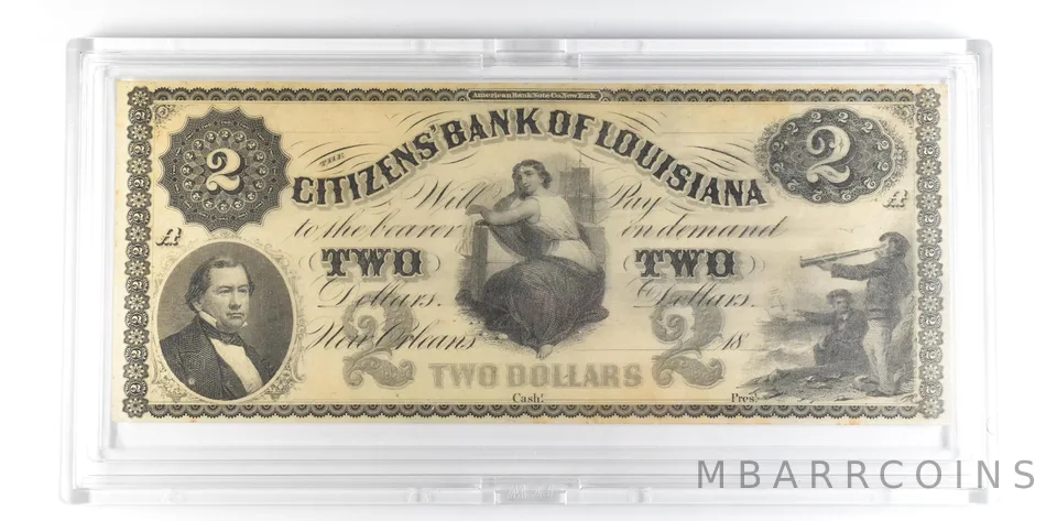 1800s $2 New Orleans LA Citizens Bank Obsolete Note *8841