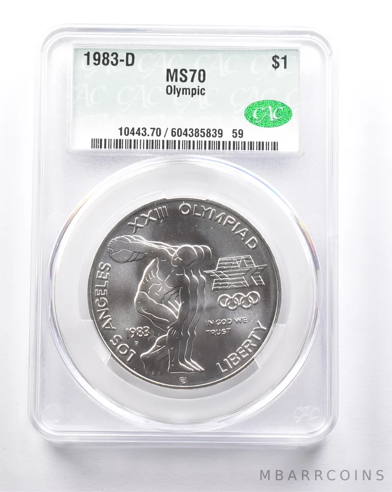 MS70 1983-D Olympic Discus Commemorative Dollar CAC CACG *6275