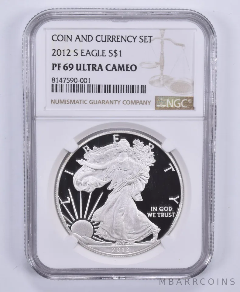 2012-S American Silver Eagle Coin And Currency Set PF69 UCAM NGC