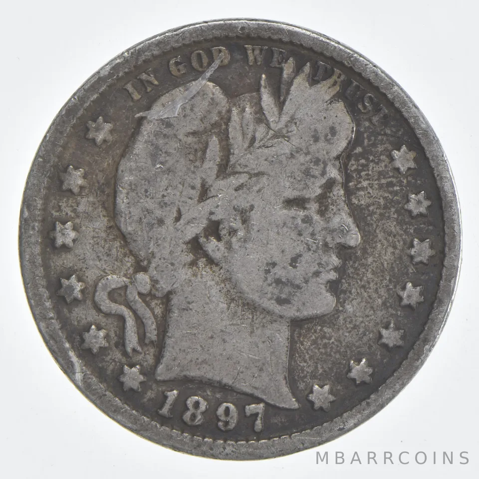 1897 (P) Barber Quarter 90% Silver VG Condition