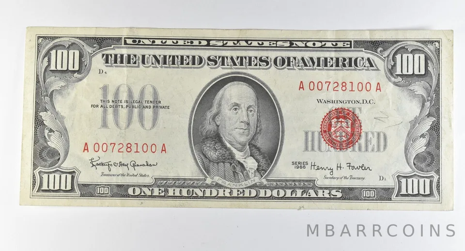 1966 $100 United States Note Red Seal *0296