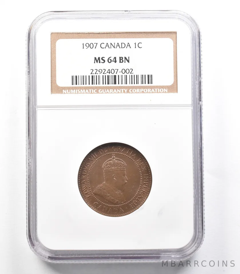 1907 Canada 1 Cent MS64 BN NGC a3482
