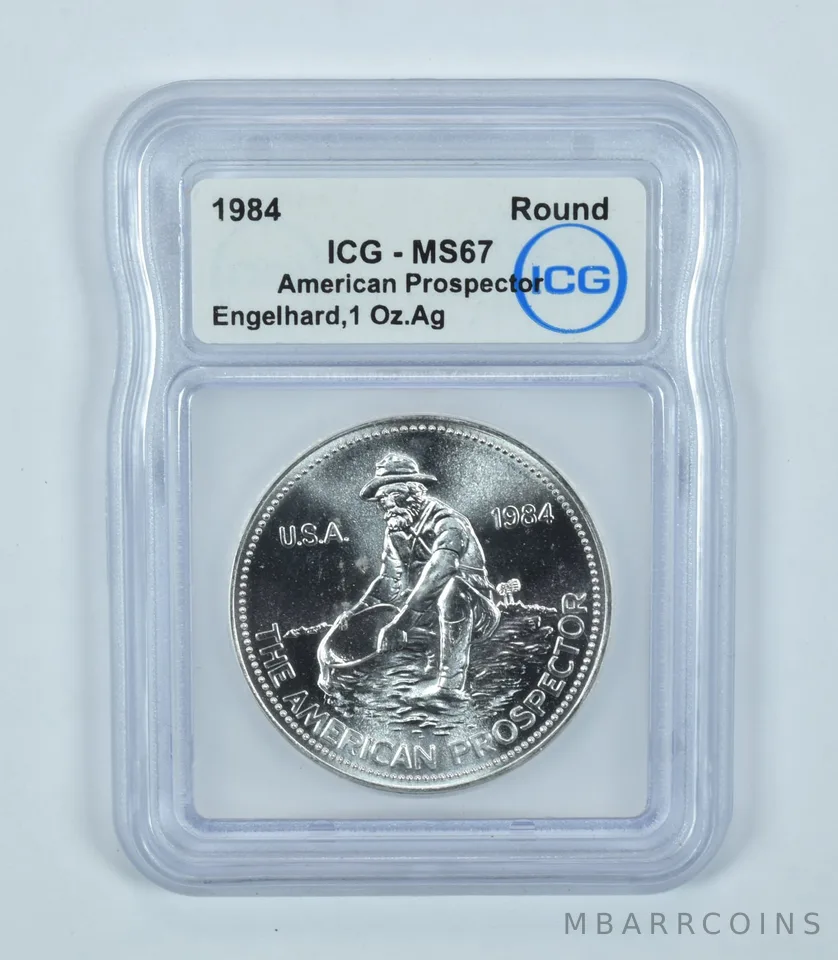 1984 Engelhard American Prospector 1 Troy Oz Silver Round MS67 ICG
