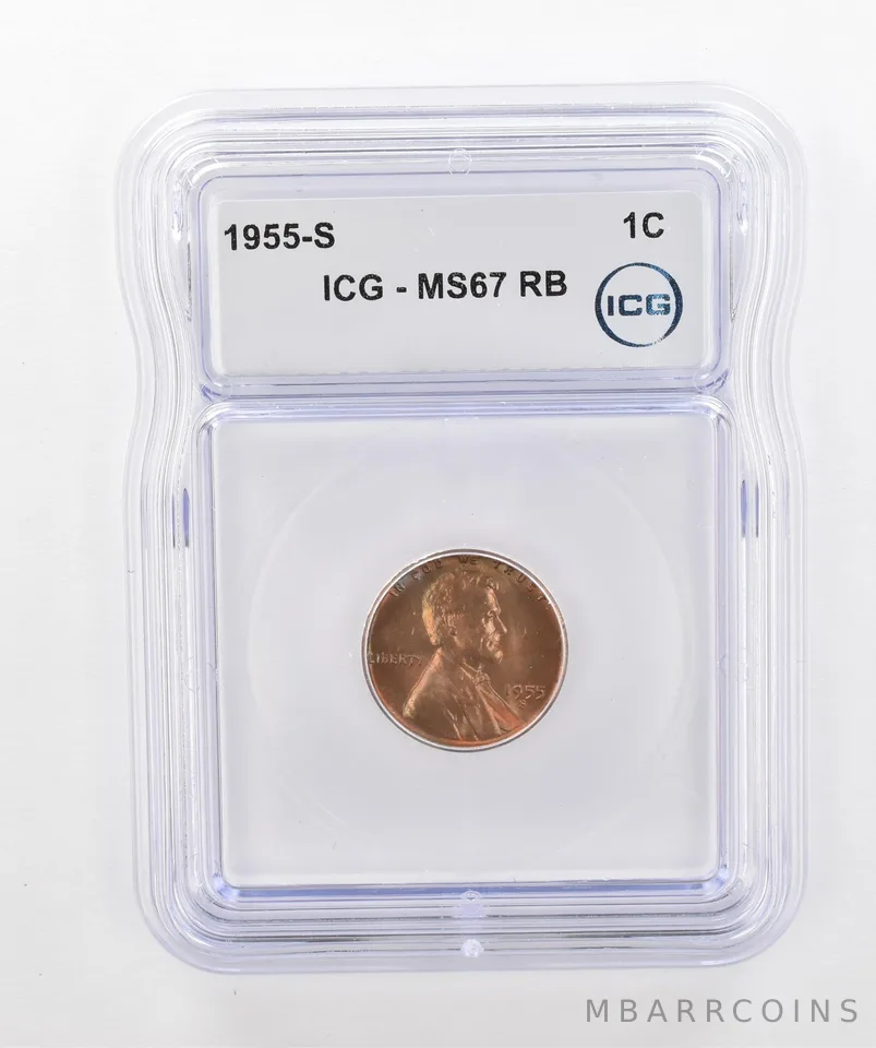 1955-S Lincoln Wheat Cent MS67 RB ICG Beautiful Tone *2916
