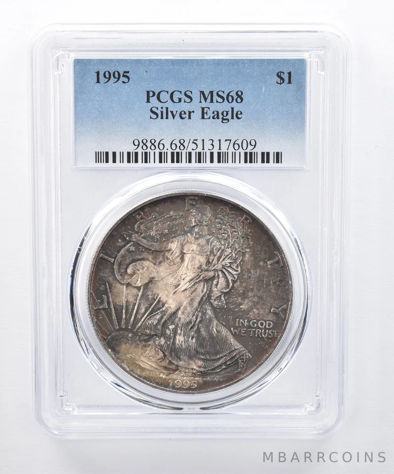 1995 American Silver Eagle MS68 PCGS Dark Green Tone *8278