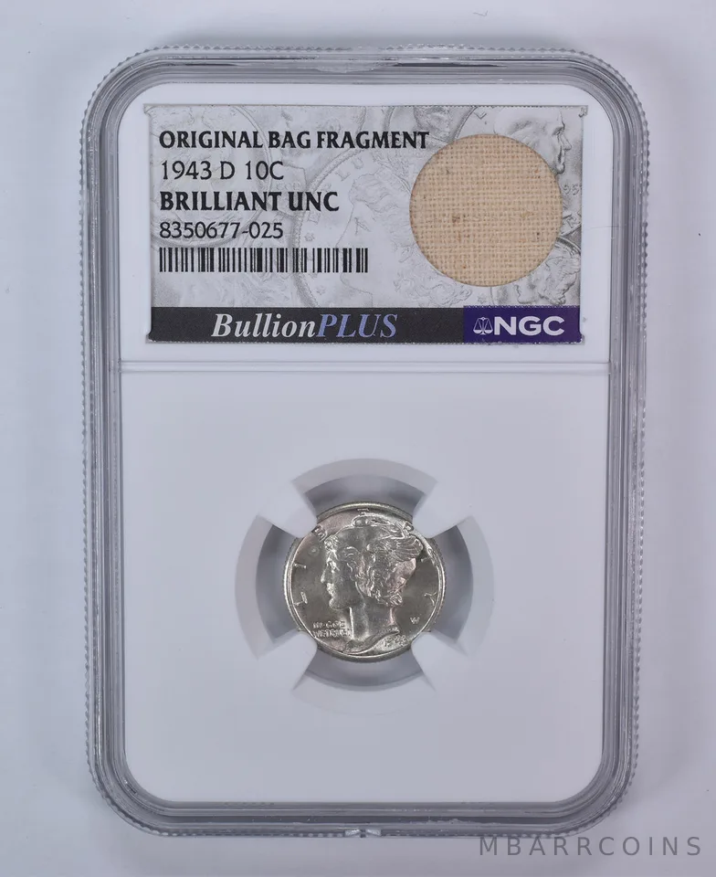 1943-D Mercury Dime Original Bag Fragment BU NGC
