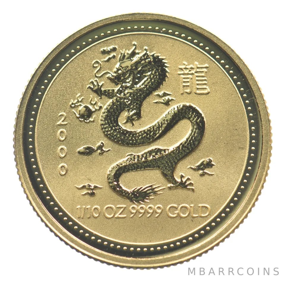 2000 Australia 15 Dollars Gold Lunar Year Of The Dragon 1/10 Oz *3482