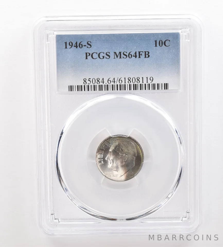 1946-S Roosevelt Dime MS64 FB PCGS Beautiful Tone *3310