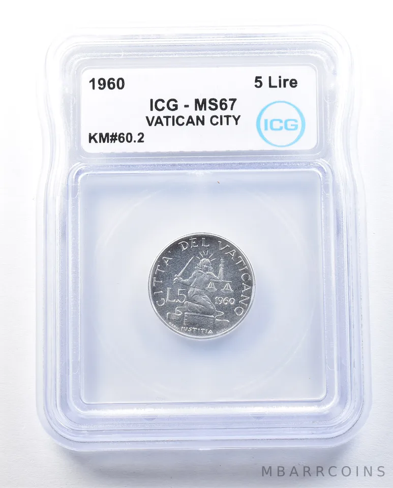1960 Vatican City 5 Lire KM#60.2 MS67 ICG *8955