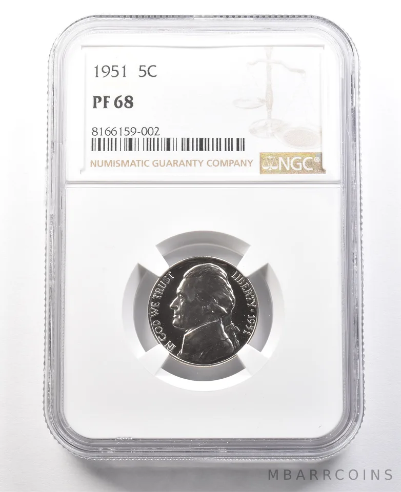 1951 Jefferson Nickel PF68 NGC PQ Cameo Contrast *8024