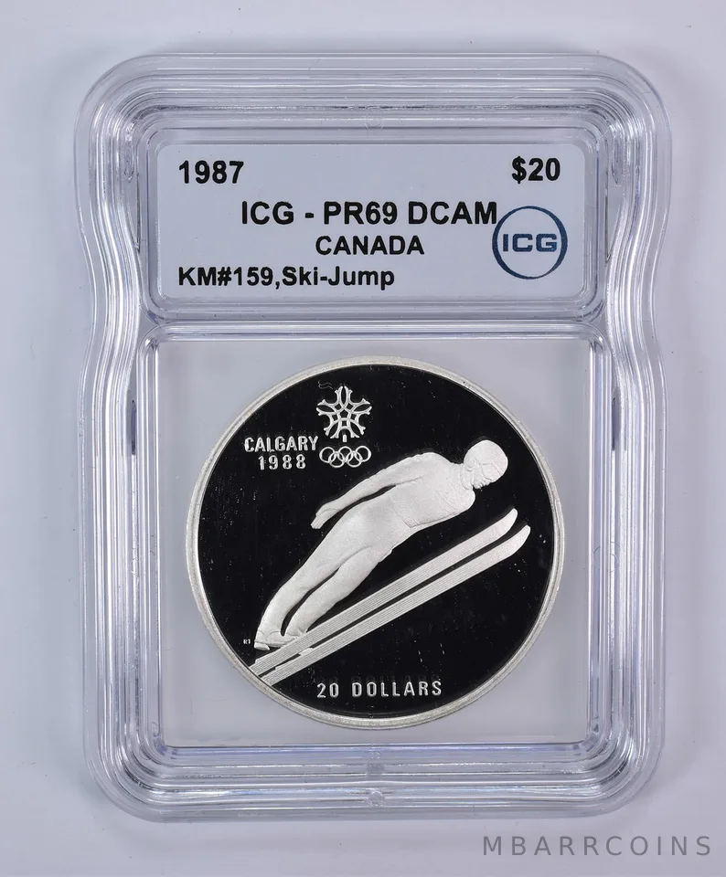1987 Canada 20 Dollars Calgary Olympics Ski-Jump KM#159 PR69 DCAM ICG