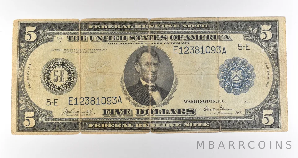 1914 $5 Richmond VA FRN Blue Seal Large Note Fr#861 *4596