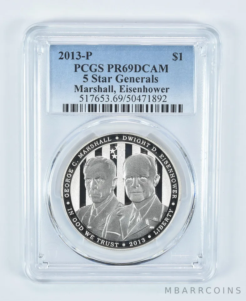 2013-P 5 Star Generals Commemorative Dollar PR69 DCAM PCGS Blue Label