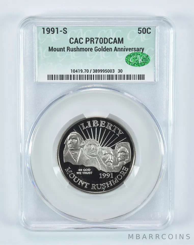 1991-S Mount Rushmore Commemorative Half Dollar PR70 DCAM CAC CACg