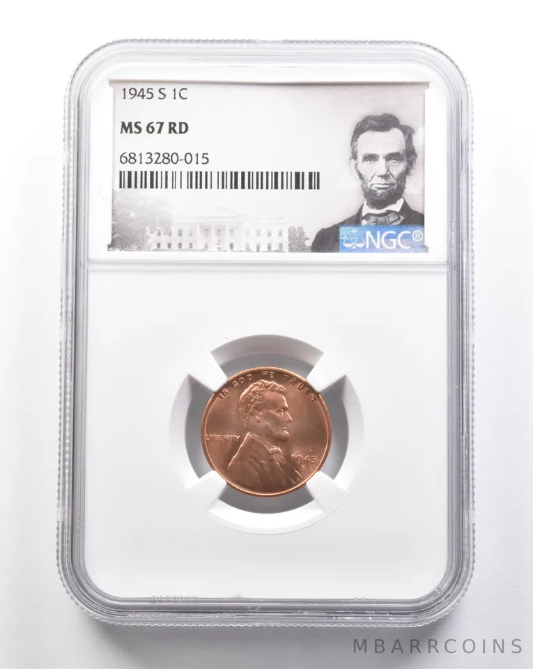 1945-S Lincoln Wheat Cent MS67 RD NGC *7485