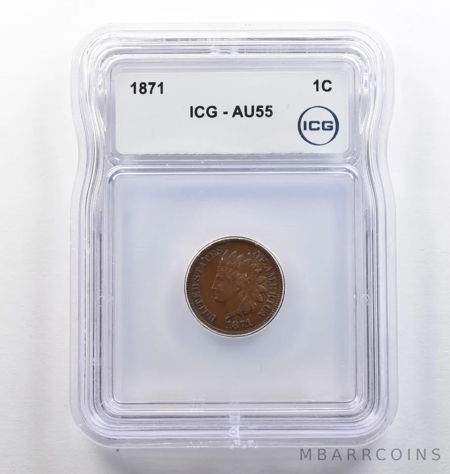 1871 Indian Head Cent AU55 ICG *4114