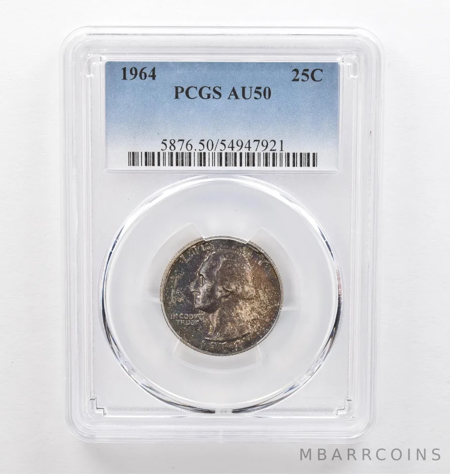 1964 Washington Quarter AU50 PCGS Beautiful Tone *0318