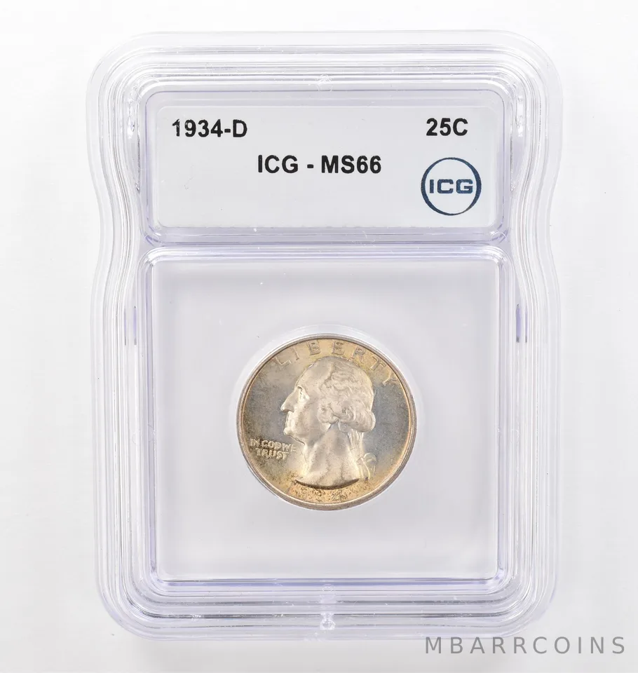 1934-D Washington Quarter MS66 ICG Peripheral Tone *6175