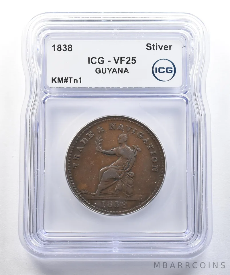 1838 Guyana Stiver KM#Tn1 VF25 ICG *7805