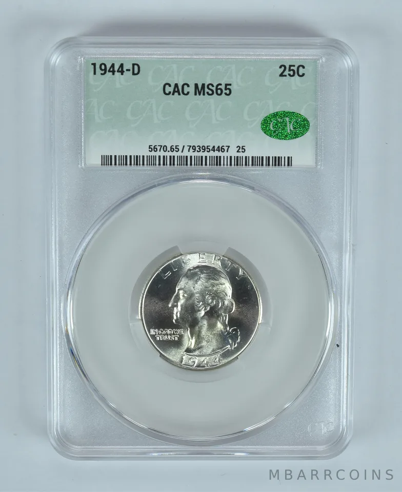 1944-D Washington Quarter MS65 CAC CACg