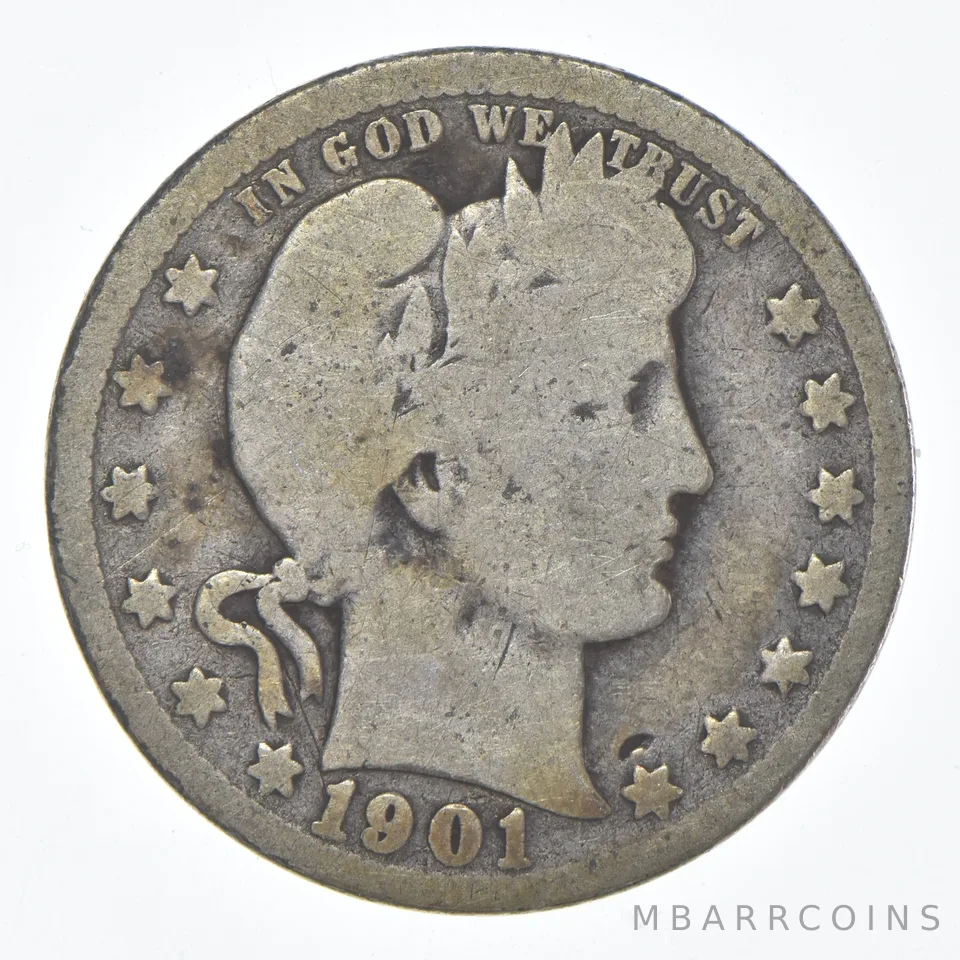 1901-O Barber Quarter Average Circ