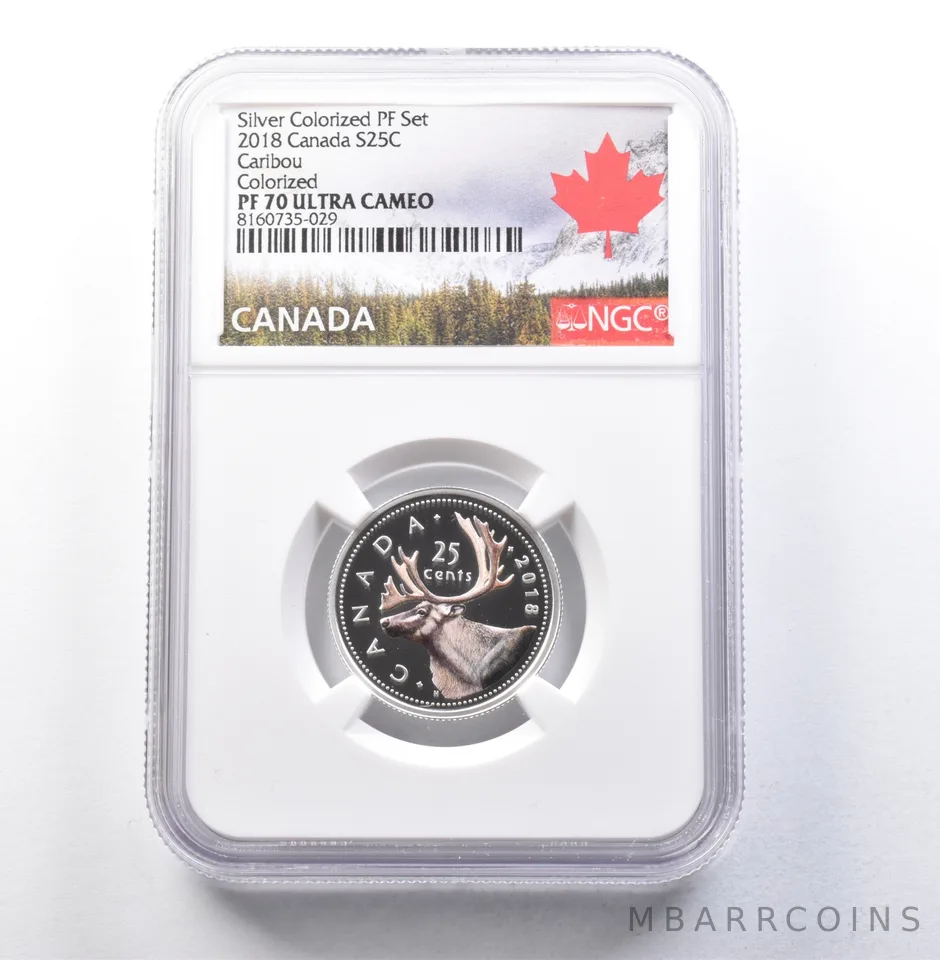 2018 Canada 25 Cents Silver Colorized Proof Set Caribou PF70 UCAM NGC a5886