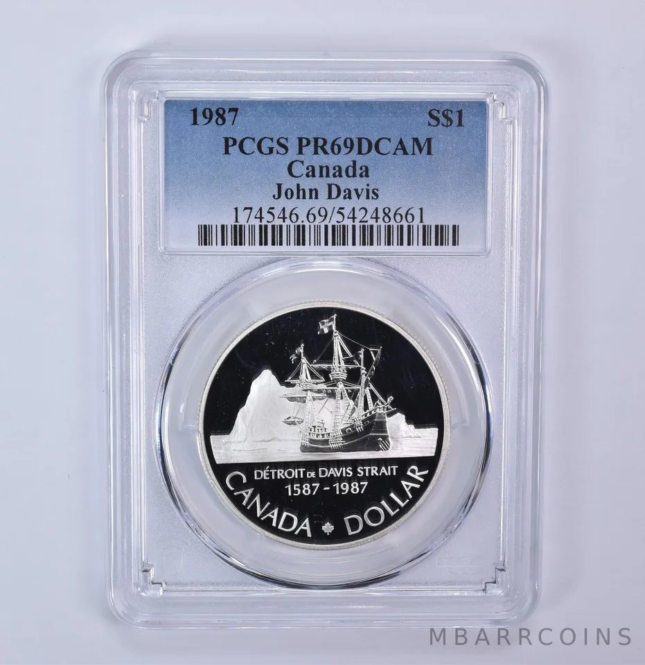 1987 Canada 1 Dollar Silver John Davis PR69 DCAM PCGS Blue Label