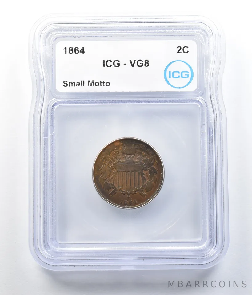 1864 Shield Two Cents Small Motto VG8 ICG PQ *7821