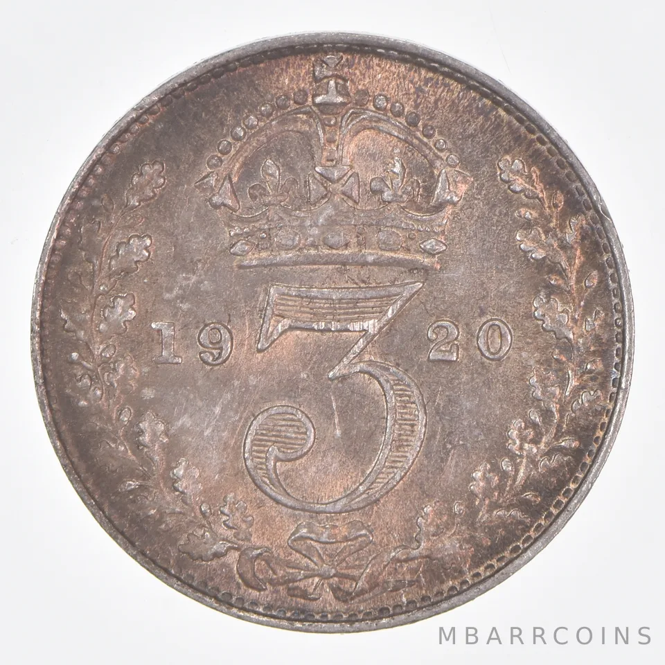 Better Date - 1920 Great Britain 3 Pence World Coin- Silver *128