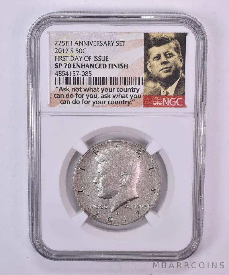 2017-S Kennedy Half Dollar 225th Anniv FDOI SP70 Enhanced NGC Special Lbl