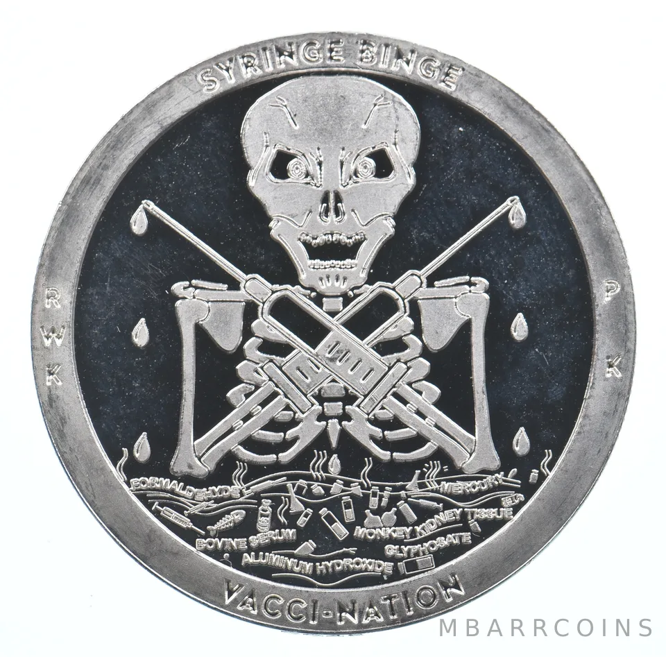 1 Oz Silver Round Chautauqua Silver Works Syringe Binge Vacci-Nation *1673