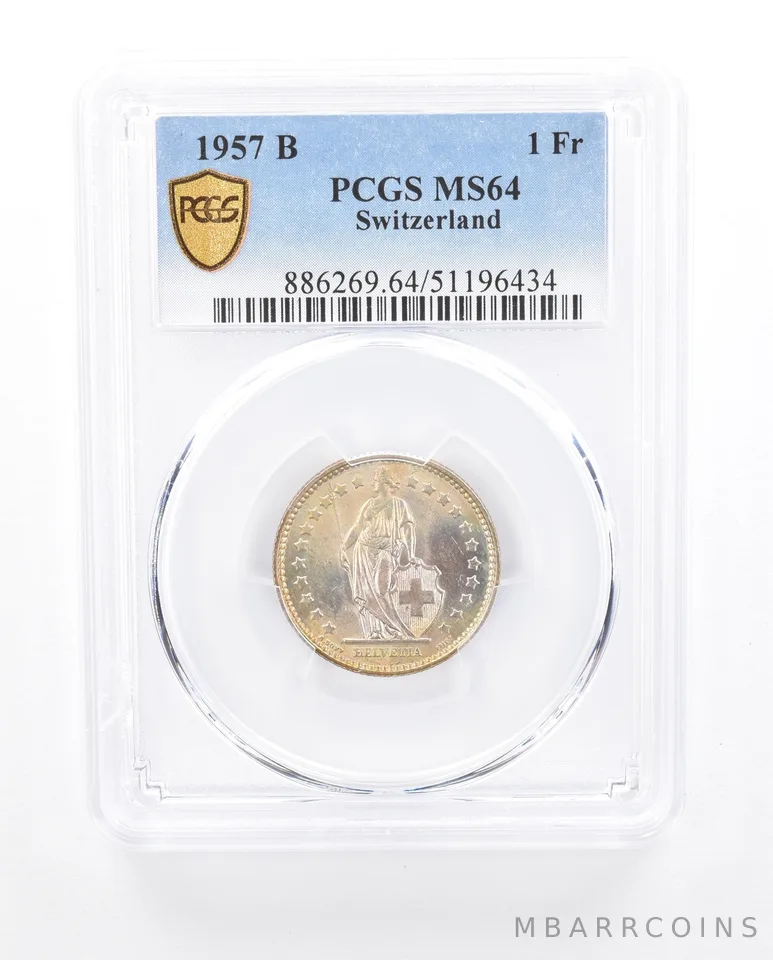 1957 B Switzerland 1 Franc MS64 PCGS Beautiful Tone a5387