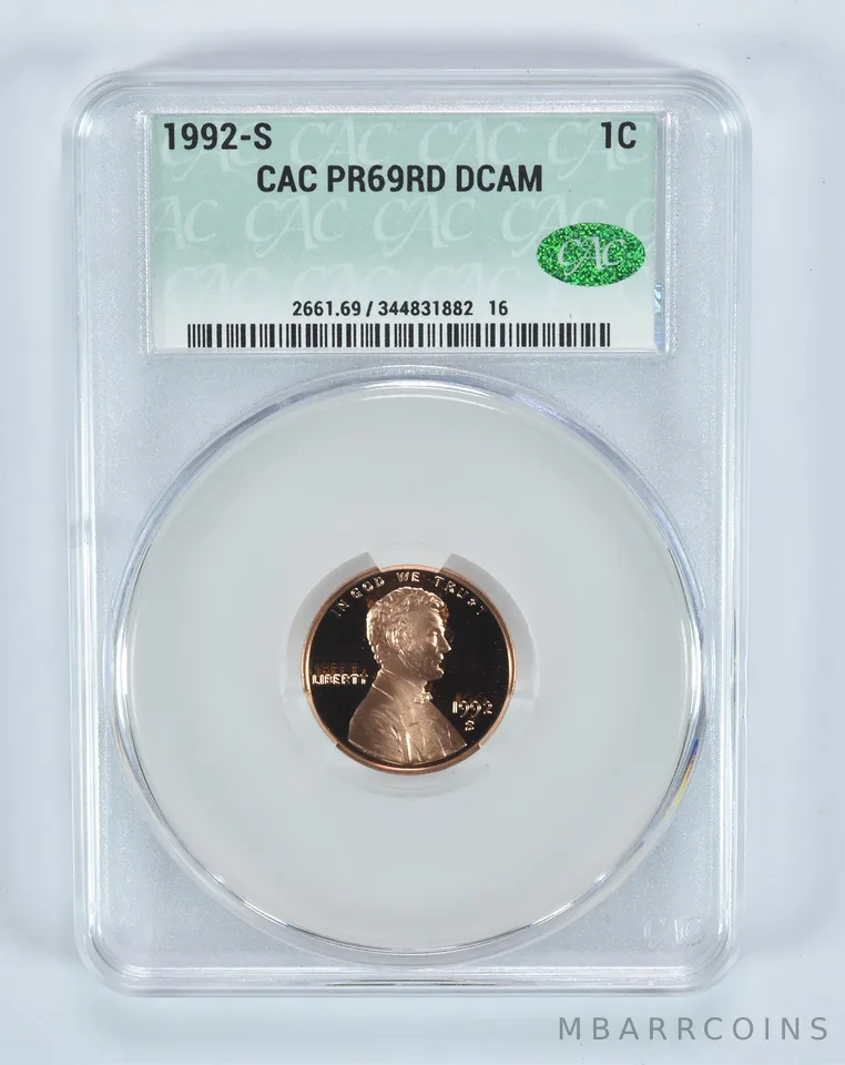 1992-S Lincoln Memorial Cent PR69 RD DCAM CAC CACg
