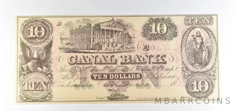 1800s $10 New Orleans LA Canal Bank Obsolete Note *8851