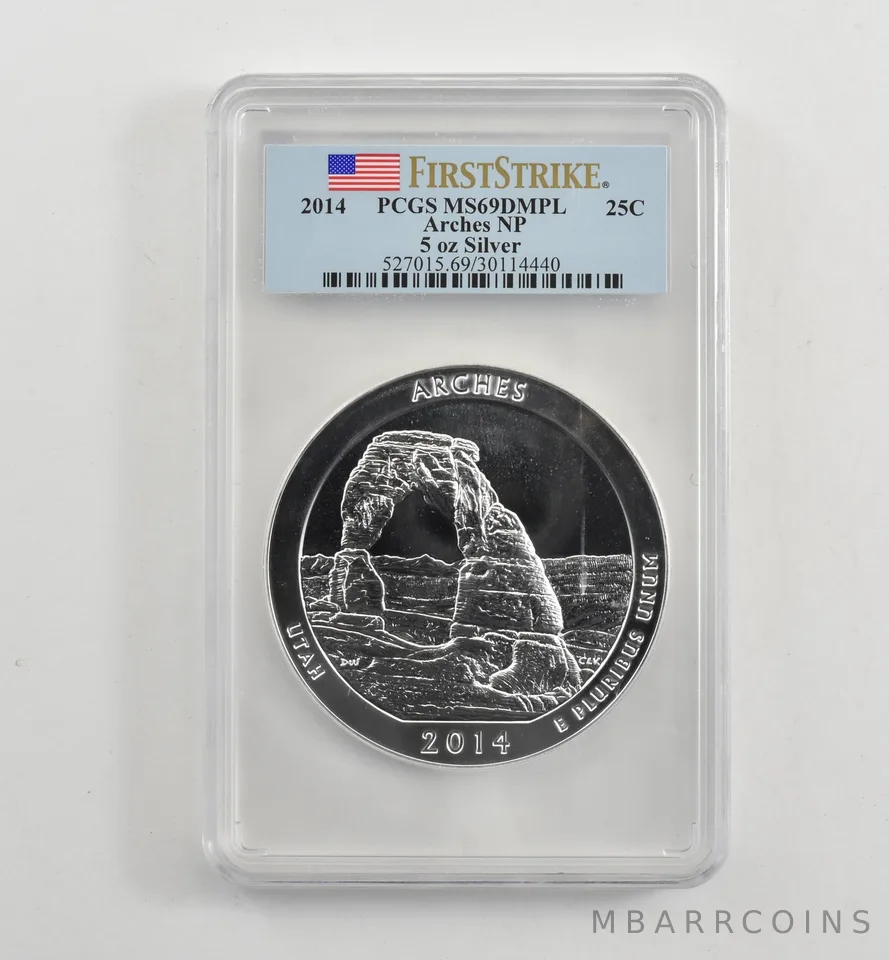 2014 5 Oz Silver Quarter America The Beautiful Arches MS69 DMPL PCGS *1716